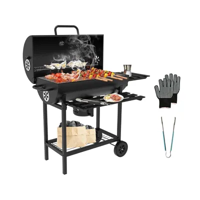 Zdjęcie produktu dla Grill węglowy Dewinner XXL, grill z dwupoziomowym rusztem XXL, szczypce do grilla, regulowany otwór wentylacyjny, grill kulisty, rękawice chroniące przed poparzeniem