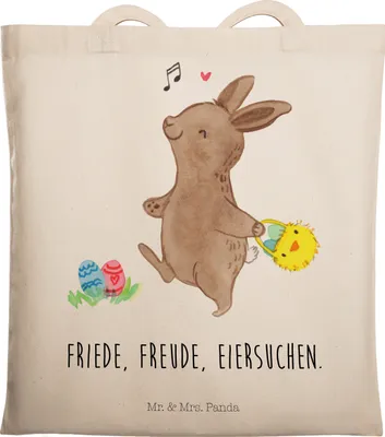 Produktbild von Mr. & Mrs. Panda Beutel Hasen Eier suchen - Transparent - Geschenk, canvas tasche, totebag, Schultasche, Ostern, Jutebeutel