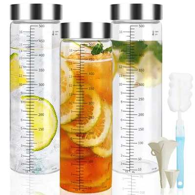 3 Glasflaschen 500 ml mit Edelstahldeckel, Borosilikatglas