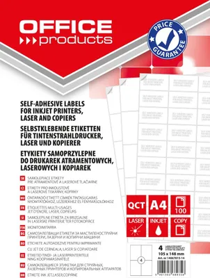 Zdjęcie produktu dla Produkty biurowe Etykiety 105 x 148 mm 100 arkuszy białe