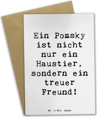 Produktbild von Mr. & Mrs. Panda babykarte Spruch Pomsky Freund - Weiß - Geschenk, einladungskarten, Verspieltheit, weihnachtskarten, Klappkarte, Begleiter, Husky, Grußkarten, Hunderasse