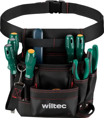 Zdjęcie produktu dla Torba na pas narzędziowy Wiltec 24 x 28 cm do 15 kg, torba na pas narzędziowy z 7 przegrodami, torba narzędziowa z regulowanym paskiem, wytrzymała torba robocza