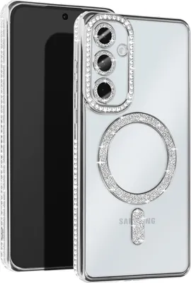 Image de Avizar, étui en diamant pour Samsung A35 - Protection MagSafe avec bordure en strass, argenté