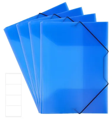 Produktbild von 4 Sammelmappen A4, Postmappen aus Kunststoff, Transluzent Blau, mit Gummizug