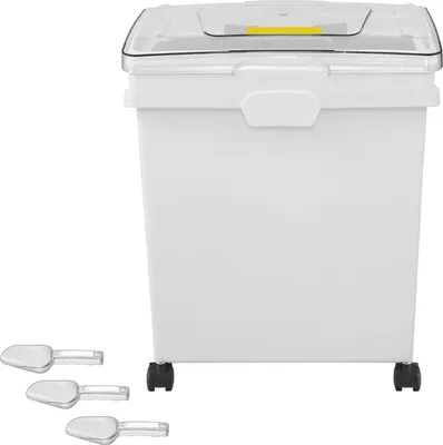 Immagine prodotto di SucceBuy Contenitore per ingredienti, 8,8 galloni, contenitore per farina in PP con rotelle, bianco, incl. paletta e coperchio scorrevole, per la cucina commerciale, set da 3 pezzi