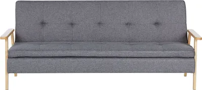 Produktbild von BELIANI 3-Sitzer Sofa Grau Stoff Gesteppt Helle Holzbeine mit Schlaffunktion Hohen Armlehnen Skandi Retro-Stil Wohnzimmer Schlafsofa Sofabett