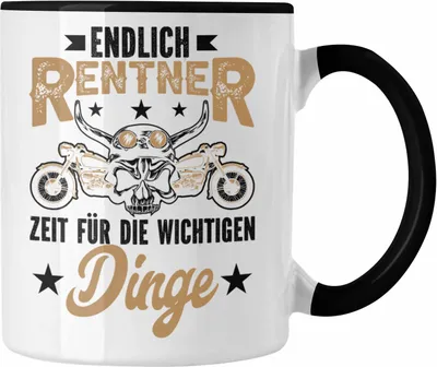 Produktbild von Trendation - Motorradfahrer Tasse Geschenk Rentner Opa Geschenkidee Geburtstag Weihnachten Lustiger Spruch Renteneintritt (Schwarz)