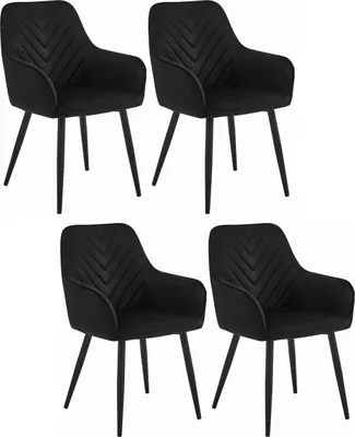 Obrázok produktu pre NEMI čierna zamatová čalúnená stolička, kovové nohy, 4 kusy, rozmery 54x84x61 cm, do obývačky, kuchyne, jedálne, nosnosť do 110 kg