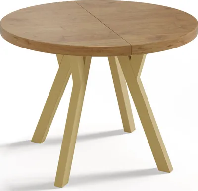 Obrázek produktu pro Designový Kulatý Rozkládací Jídelní Stůl – Styl Podkroví, Industriální, Úsporný – Zlaté Nohy – 90 – 190 cm – 6–8 Míst na Sezení  – Dub Lancelot - 190 cm