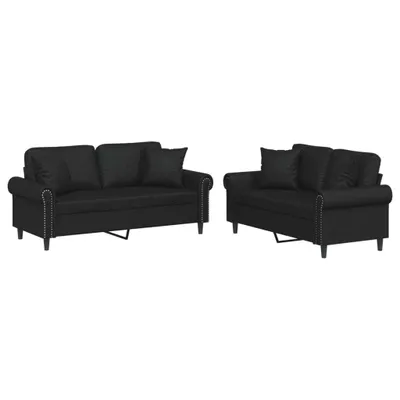 Produktbild von vidaXL 2-tlg. Sofagarnitur mit Kissen Schwarz Kunstleder