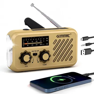 Productafbeelding van Draagbare AM/FM/SW Weeralarm Radio met oplaadbare zonne-energie en zwengel