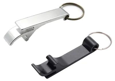 2er Set Flaschenöffner Schlüsselanhänger aus Aluminium, schwarz/silber