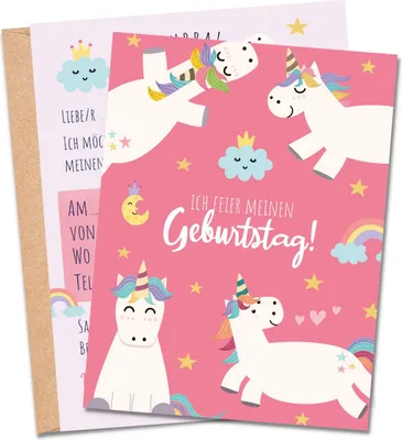 Produktbild von MeinBaby123® 10 Einladungskarten Kindergeburtstag inkl. Umschläge | Einhorn