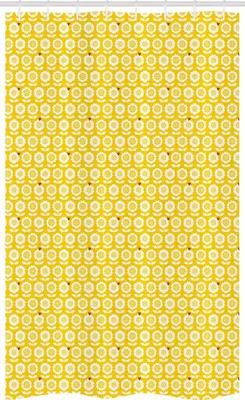 Produktbild von ABAKUHAUS Blumen Schmaler Duschvorhang, Scandinavian Muster, Badezimmer Deko Set aus Stoff mit Haken, 120 x 180 cm, Vermilion Gelb