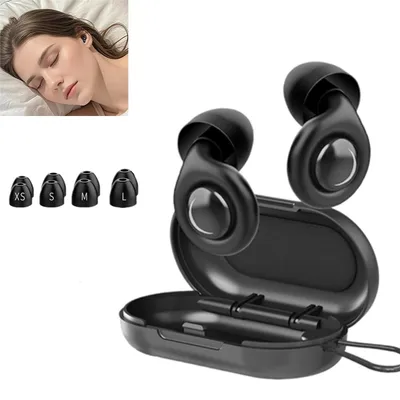 Produktbild von Super Geräuschdämpfende Ohrstöpsel zum Schlafen – 4 Paar Ersatzkappen + Schwarze Lanyard-Aufbewahrungsbox