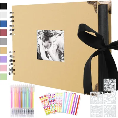 Zdjęcie produktu dla Album do samodzielnego zaprojektowania, scrapbook, 80 czarnych stron, album fotograficzny, kolor khaki, wymiary 30 x 21 cm