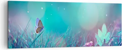 Produktbild von Bild auf Leinwand - Leinwandbild - Schmetterling Wiese Blume - 140x50cm - Wand Bild - Wanddeko - Leinwanddruck - Bilder - Kunstdruck - Wanddekoration - Leinwand bilder - Wandkunst - AB140x50-4077