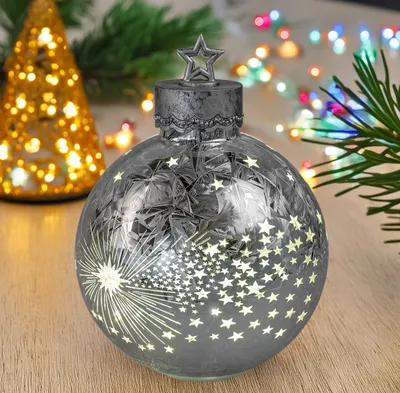 Produktbild von formano Deko-Kugel Silber-Frosty 32cm mit LED Licht  Timer Beleuchtete Glaskugel