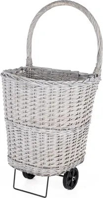 Produktbild von Holzwagen aus Weide und Stahl mit PVC-Rädern, 38,5x99,5x46 cm (TxHxB), zum Holztransport