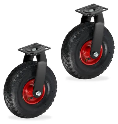 Zwenkwielset 2-tlg., Luftreifen 3.00-4, 120 kg, schwarz-rot