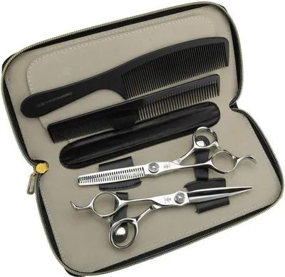 Produktbild von Haarschneidescheren-Set 6 Zoll – Professionelle Friseurschere aus Edelstahl für den Friseursalon, Ausdünnschere für den Heimgebrauch – Set mit Etui