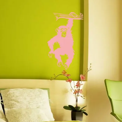Produktbild von Wandtattoo - Wandaufkleber - Wandtattoo "Schimpanse" - 45cm x 27cm hellrosa - Dekoration Küche Wohnzimmer Wand