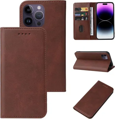 Produktbild von König Design Hülle kompatibel mit Apple iPhone 15 Pro Kunstleder Handyhülle - Handy Case Braun