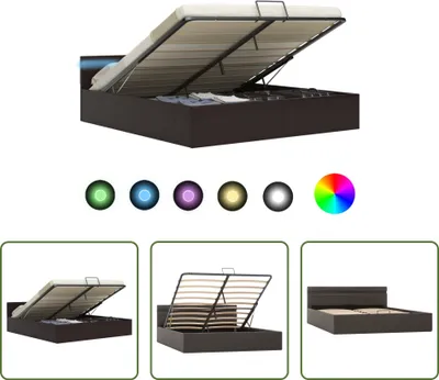 Immagine prodotto di The Living Store Letto con rete idraulica LED Grigio Pelle finta 160x200 cm