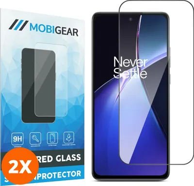 Produktbild von Mobigear Premium 4.99 OnePlus Nord CE 4 Lite Panzerglas Gehärtetes Glas Displayschutz - Hüllenfreundlich - Schwarz (2er Pack)
