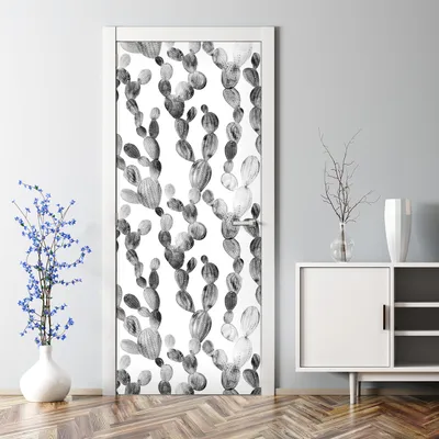 Produktbild von Dekorative Aufkleber selbstklebend Türaufkleber Türposter dekoration Kaktus Schwarz-Weiß 85 x 200 cm