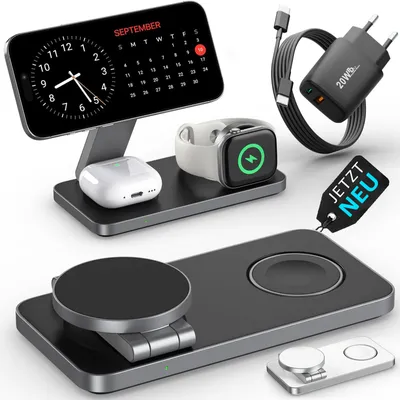Produktbild von Ladestation Apple Watch MagSafe Ladegerät iPhone 3in1 Wireless Charger Induktive | 16 15 14 13 12 Plus Pro Max Charging Station | GreenHec