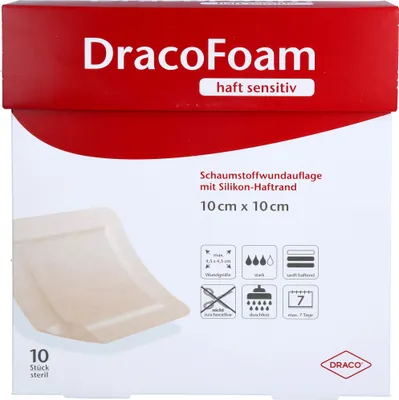 Produktbild von DracoFoam haft sensitiv Schaumstoffverband 10 x 10 cm, 10 St. Wundauflagen