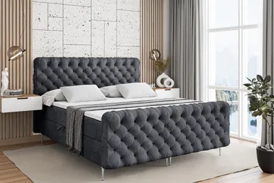 Produktbild von ALTDECOR Boxspringbett mit Silber Füßen, Matratze und Lattenrost, Topper, Fußteil, Polsterbett mit Bettkasten, Bett mit Stauraum H4-Matratze, Doppelbett - BOXI8-FS-Z - 180x200 - Dunkelgrau Casablanca
