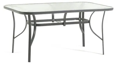 Produktbild von Rechteckiger Gartentisch 150x90 aus Stahl mit Tischplatte aus gehärtetem Glas für Terrasse, Veranda und Mahlzeiten im Freien, Dario