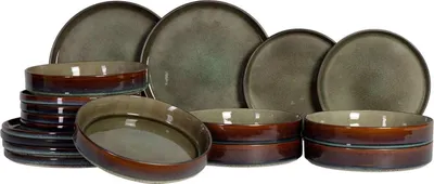 Produktbild von Cosy & Trendy Geschirrset Quintana Green 18-teilig / 6 Personen - 6 Speiseteller, 6 Suppenteller und 6 Frühstücksteller