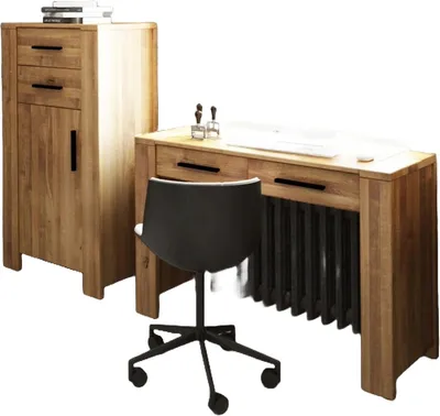 Produktbild von Kommode Lubic aus Wildeiche massiv 67x45x128 mit 1 Tür 2 Schubladen Holzbeinen
