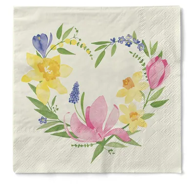 Produktbild von MANK Serviette Laura aus Tissue 3-lagig, 33 x 33 cm, 1/4 Falz, 100 Stück - Floral Blumenherz