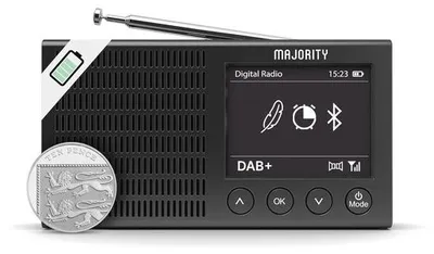 Immagine prodotto di Radio Bluetooth portatile con DAB+ e FM, leggera e ricaricabile, da viaggio, con due funzioni sveglia