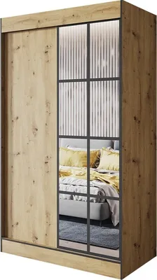 Produktbild von Easy4You S2 150 cm Artisan Schiebetüren Kleiderschrank 150x206x65 cm mit Spiegel - Schlafzimmermöbel, Aufbewahrung - Mehrzweckschrank