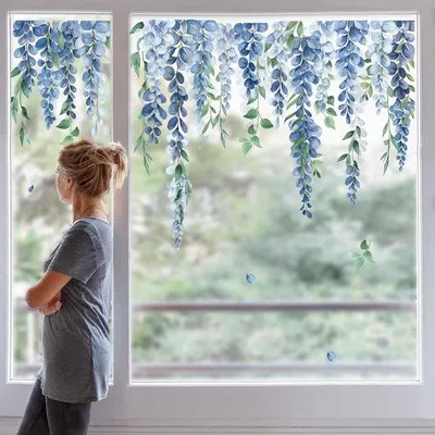 Immagine prodotto di Adesivi in vetro blu con fiori e piante