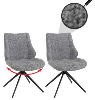 Productafbeelding van Set van 2 eetkamerstoelen HWC-O48, keukenstoelen, draaibaar met automatische terugdraaimechanisme, bekleding: chenille stof (410g/m²), gecertificeerd volgens , kleur: lichtgrijs