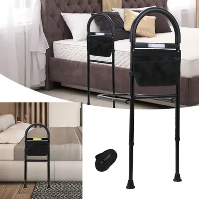 Image de Hengda Barrière de lit Relève-personne, réglable en hauteur Poignées de maintien pour personnes âgées Accessoires pour lits médicalisés, avec sac de rangement & lumière sensorielle