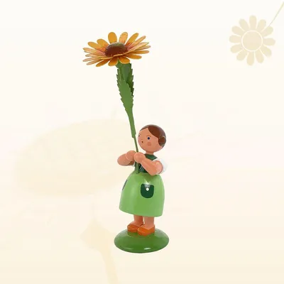 Imagen del producto de Miniatura de una niña con flores, con una flor en forma de lazo, altura de 12 cm. Producto nuevo