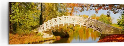 Produktbild von Bild auf Leinwand - Leinwandbild - Stream Fußgängerbrücke Herbst - 160x50cm - Wand Bild - Wanddeko - Leinwanddruck - Bilder - Kunstdruck - Wanddekoration - Leinwand bilder - Wandkunst - AB160x50-2654