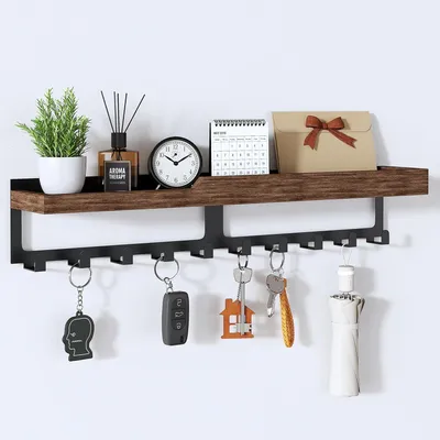 Produktbild von Schlüsselbrett mit Ablage, 10 Haken, Holz, für Flur und Eingang