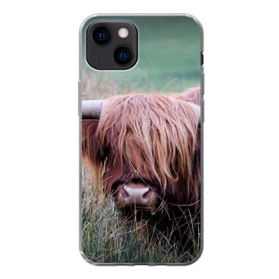 Produktbild von MuchoWow® Handyhülle Schutzhülle Hülle für iPhone 13 mini Schottischer Highlander - Hörner - Gras Silikon Softcase Handy Hülle - Softcase