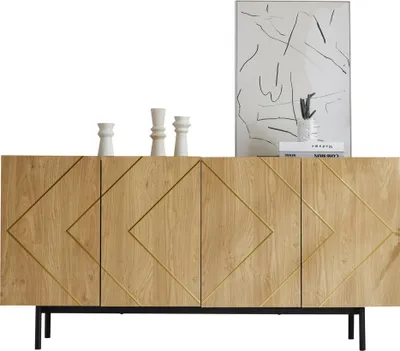 Image de Buffet polyvalent à 4 portes – Utilisable comme buffet, meuble d'appoint ou meuble de salon – Couleur bois naturel – Dimensions : 160 x 78 x 40 cm (L x H x P)