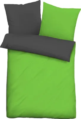 Produktbild von Mikrofaser-Wendebettwäsche - Grün - Anthrazit - 155 x 220 cm - mit Reißverschluss
