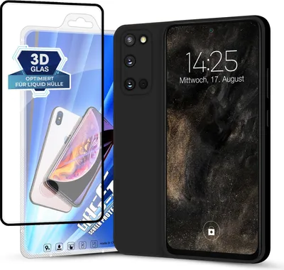 Produktbild von Hülle für Samsung Galaxy S20 mit 9H Displayglas Displayschutz Plus Case Cover Bumper Silikon Softgrip Schutzhülle Farbe: Schwarz