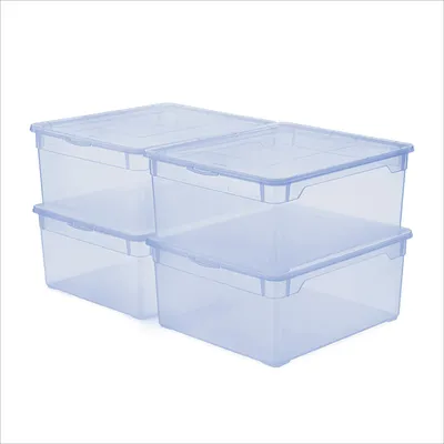 Produktbild von Rotho 4er Set Aufbewahrungsboxen mit Deckel CLEAR - Kunststoffbox 18L - Stapelbox je 40,0 x 33,5 x 17,0 cm - Lagerbox aus Kunststoff - Box stapelbar